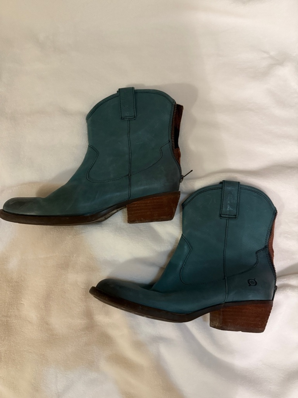 Born Teal Leather Western Ankle Boots